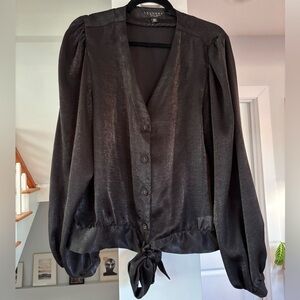 LAUNDRY - Size XL - Black silky button up tie blouse